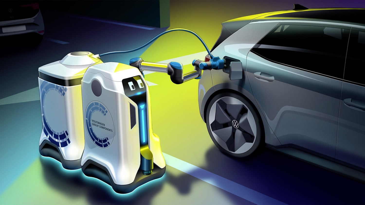 VW’s mobile charging robot recharges electric cars autonomously