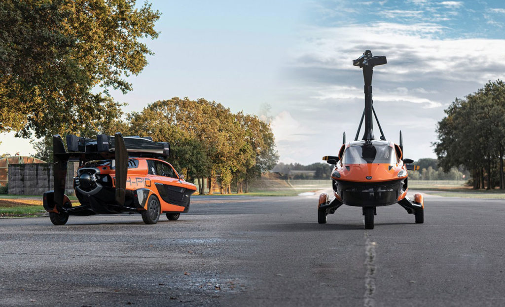 It is a compact two-person aircraft that can travel on public roads.