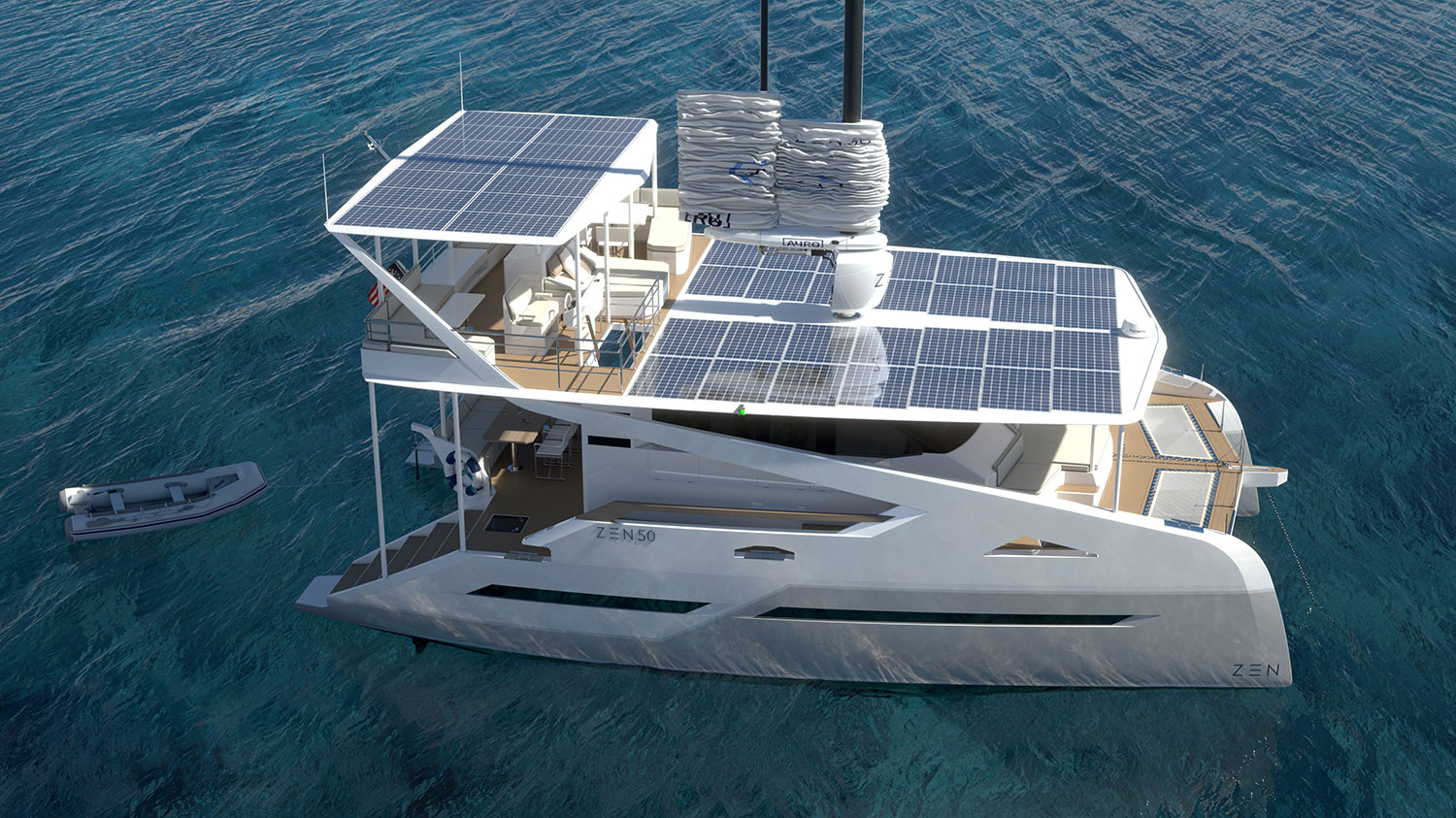 ZEN50 solar-electric catamaran features fully-automated wingsail